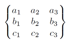 A 3x3 Matrix with curly brackets.