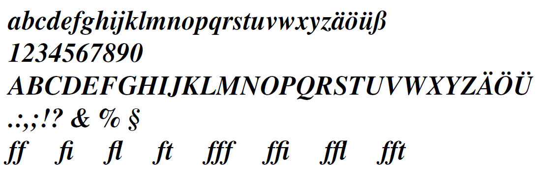 Times New Roman bold italic font example in LaTeX