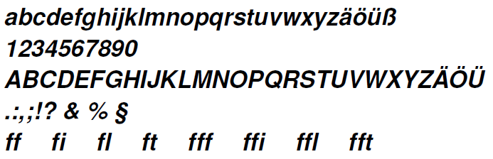 Helvetica bold italic font example in LaTeX