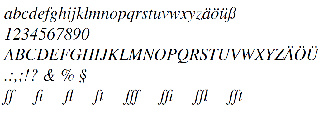 Times New Roman italic font example in LaTeX